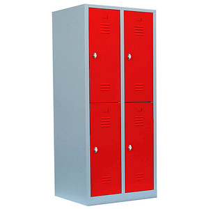LÜLLMANN Spind feuerrot, lichtgrau 523224, 4 Schließfächer 80,0 x 50,0 x 180,0 cm