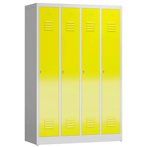 LÜLLMANN Spind ClassiX lichtgrau, zinkgelb X-510146, 4 Schließfächer 118,0 x 50,0 x 180,0 cm