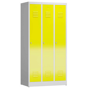 LÜLLMANN Spind ClassiX lichtgrau, zinkgelb X-510136, 3 Schließfächer 87,0 x 50,0 x 180,0 cm
