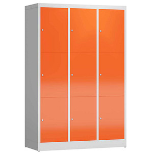 LÜLLMANN Schließfachschrank ClassiX feuerrot, lichtgrau X-523334, 9 Schließfächer 118,5 x 50,0 x 180,0 cm