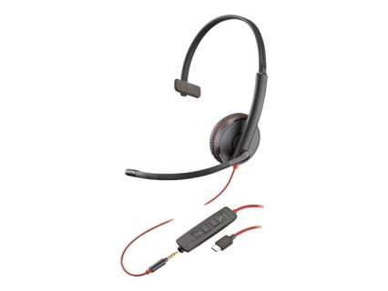 HP Poly Blackwire C3215 Monaural Headset +Carry Case Bulk