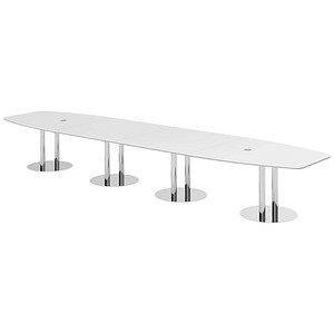 HAMMERBACHER Konferenztisch KT52S weiß Tonnenform, Rundrohr chrom, 520,0 x 85,0 - 130,0 x 74,0 cm