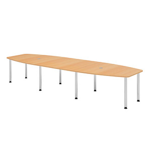 HAMMERBACHER Konferenztisch KT40C buche Tonnenform, Rundrohr chrom, 400,0 x 85,0 - 130,0 x 72,0 - 74,0 cm