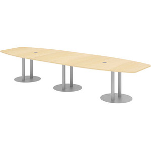 HAMMERBACHER Konferenztisch KT40S ahorn Tonnenform, Rundrohr silber, 400,0 x 85,0 - 130,0 x 74,0 cm