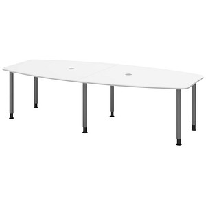 HAMMERBACHER Konferenztisch KT28C weiß Tonnenform, Rundrohr grau, 280,0 x 85,0/130,0 x 72,0 - 74,0 cm