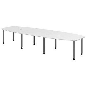 HAMMERBACHER Konferenztisch KT40C weiß Tonnenform, Rundrohr grau, 400,0 x 85,0/130,0 x 72,0 - 74,0 cm