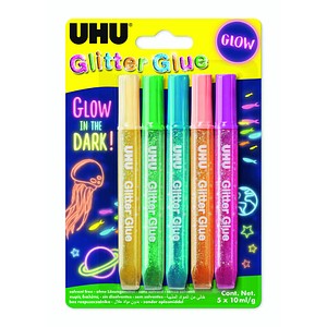 UHU Glitzerkleber Glitter Glue "GLOW IN THE DARK", 5 x 10 ml