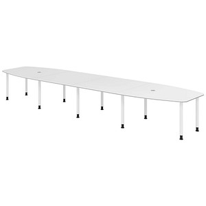 HAMMERBACHER Konferenztisch KT52C weiß Tonnenform, Rundrohr grau, 520,0 x 85,0/130,0 x 72,0 - 74,0 cm