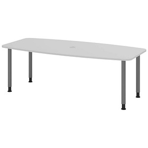 HAMMERBACHER Konferenztisch KT22C lichtgrau Tonnenform, Rundrohr grau, 220,0 x 83,0/103,0 x 72,0 - 74,0 cm