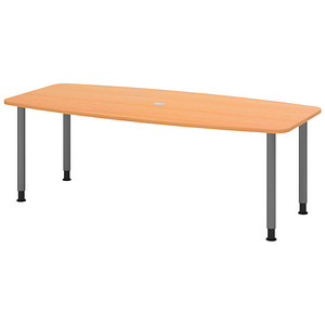 HAMMERBACHER Konferenztisch KT22C buche Tonnenform, Rundrohr grau, 220,0 x 83,0/103,0 x 72,0 - 74,0 cm