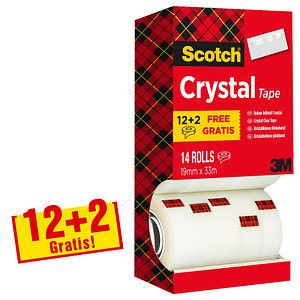 12 + 2 GRATIS: Scotch Crystal Klebefilm kristall-klar 19,0 mm x 33,0 m 12 Rollen + GRATIS 2 Rollen