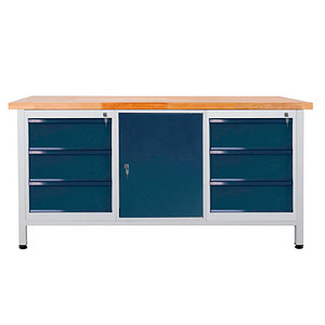 ADB Werkbank lichtgrau, anthrazitgrau 6 Schubladen 170,0 x 60,0 x 84,0 cm