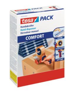 TESA Packbandhandabroller Comfort, bis 66m x 50mm, rot/blau