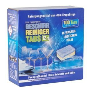 Erste Erzgebirgische Geschirr-Reiniger-Tabs 12 in 1 | 100 Tabs in wasserlöslicher Folie, für Geschirrspülmaschinen mit manueller Dosierung