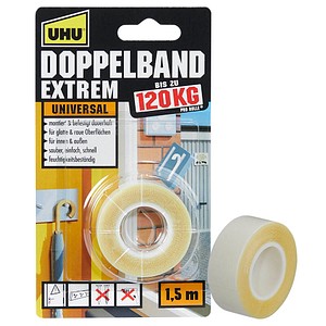 UHU EXTREM doppelseitiges Klebeband weiß 19,0 mm x 1,5 m 1 Rolle