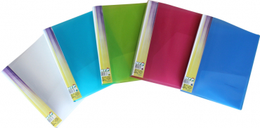 EXXO by HFP Ringbuch / Ringmappe / Ringordner, A4, aus PP, mit Stegtasche und Innentasche, mit 2er D-Ring-Mechanik, Farbe: transparent farbig sortiert – 5 Stück