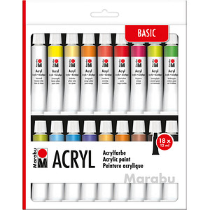 Marabu Acrylfarben-Set, 18 x 12 ml, farbig sortiert