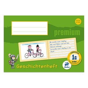 Staufen® Geschichtenheft Premium Lineatur 1G (1.Schuljahr) liniert DIN A5 quer Rand rundum, 16 Blatt