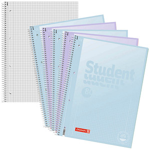 5 BRUNNEN Collegeblöcke Student Pastell 2 Lineatur 28 kariert DIN A4 Innen- und Außenrand
