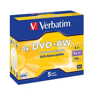 5 Verbatim DVD+RW 4,7 GB wiederbeschreibbar