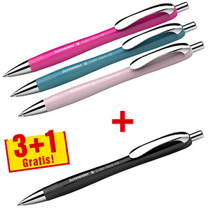 3 + 1 GRATIS: Schneider Kugelschreiber Slider Rave XB farbsortiert Schreibfarbe blau, 3 St. + GRATIS 1 Slider Rave XB schwarz