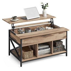 VASAGLE Couchtisch Holz hellbraun 95,0 x 60,0 x 48,0 / 62,0 cm