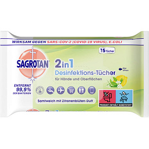 SAGROTAN® 2in1 Desinfektionstücher 15 Tücher