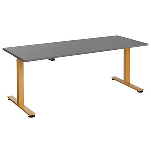 HAMMERBACHER XMST19 elektrisch höhenverstellbarer Schreibtisch grafit rechteckig, T-Fuß-Gestell gold 180,0 x 80,0 cm