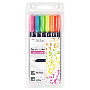 Tombow Kalligraphie-Stift Fudenosuke Neon, 6er-Set