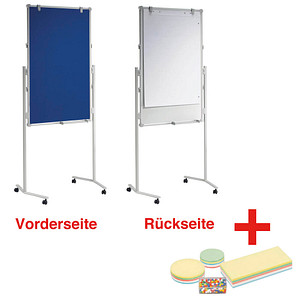 AKTION: MAUL Moderationswand MAULpro 75,0 x 120,0 cm blau, weiß + GRATIS Moderations-Starter-Set, bestehend aus je 120 Moderationskarten Ø 9,5 cm, Ø 13,5 cm, 9,5 x 20,0 cm, 200 Signal-Nadeln