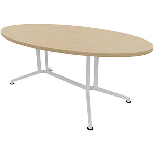 Quadrifoglio Konferenztisch X2 eiche oval, V-Gestell weiß, 200,0 x 110,0 x 74,0 cm