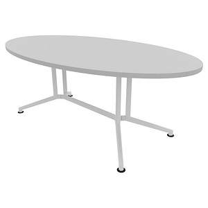Quadrifoglio Konferenztisch X2 grau oval, V-Gestell weiß, 200,0 x 110,0 x 74,0 cm