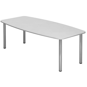 HAMMERBACHER Konferenztisch KT22C weiß Tonnenform, Rundrohr chrom, 220,0 x 83,0 - 103,0 x 72,0 - 74,0 cm