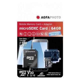 AGFA MicroSDXC UHS-I 64GB High Speed C 10 U3 V30 + Adapter