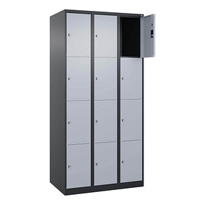 CP Schließfachschrank Classic Plus schwarzgrau, weißaluminium 080000-304 S10033, 12 Schließfächer 90,0 x 50,0 x 185,0 cm
