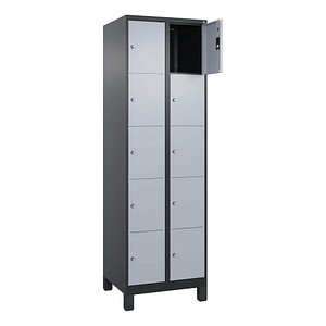 CP Schließfachschrank Classic Plus schwarzgrau, weißaluminium 080010-205 S10045, 10 Schließfächer 60,0 x 50,0 x 195,0 cm