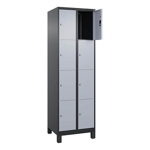 CP Schließfachschrank Classic Plus schwarzgrau, weißaluminium 080010-204 S10046, 8 Schließfächer 60,0 x 50,0 x 195,0 cm