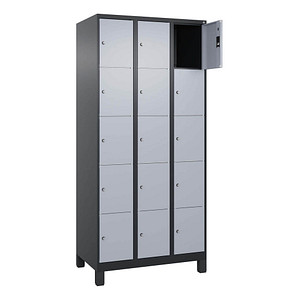 CP Schließfachschrank Classic Plus schwarzgrau, weißaluminium 080010-305 S10043, 15 Schließfächer 90,0 x 50,0 x 195,0 cm