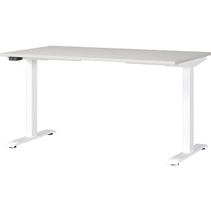 GERMANIA JET höhenverstellbarer Schreibtisch lichtgrau rechteckig, T-Fuß-Gestell weiß 140,0 x 80,0 cm