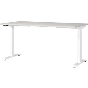 GERMANIA JET höhenverstellbarer Schreibtisch lichtgrau rechteckig, T-Fuß-Gestell weiß 160,0 x 80,0 cm