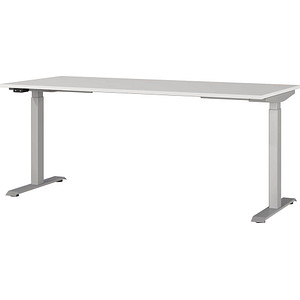 GERMANIA JET höhenverstellbarer Schreibtisch lichtgrau rechteckig, T-Fuß-Gestell silber 180,0 x 80,0 cm