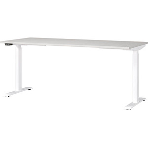 GERMANIA JET höhenverstellbarer Schreibtisch lichtgrau rechteckig, T-Fuß-Gestell weiß 180,0 x 80,0 cm