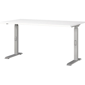GERMANIA DOWNEY höhenverstellbarer Schreibtisch weiß rechteckig, C-Fuß-Gestell silber 140,0 x 80,0 cm