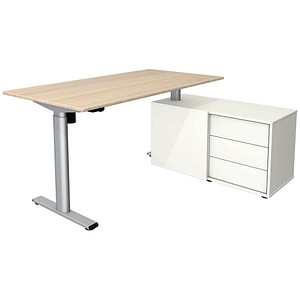 Kerkmann Move 1 base elektrisch höhenverstellbarer Schreibtisch ahorn, weiß rechteckig, T-Fuß-Gestell silber 150,0 x 80,0 cm
