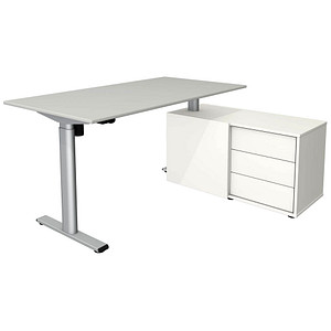 Kerkmann Move 1 base elektrisch höhenverstellbarer Schreibtisch lichtgrau, weiß rechteckig, T-Fuß-Gestell silber 150,0 x 80,0 cm