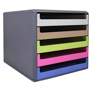 M&M Schubladenbox  hellgrau, karamell, hellgrün, pink, blau 30057674BE, DIN A4 mit 5 Schubladen