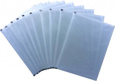 Gleitverschlussbeutel / Gleitverschlusstaschen / Sichttaschen A4 XL quer, mit Dehnfalte, mit 30mm Füllhöhe, inkl. Gleitverschluss aus Kunststoff, Farbe: transparent farblos – 10 Stück