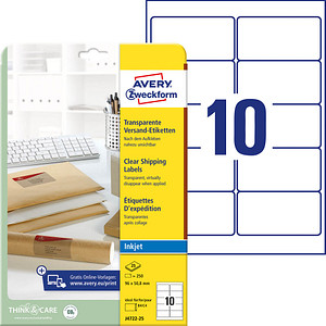 ZWECKFORM Avery J4722 - Polyester-Klebeetiketten - durchsichtig - 50.8 x 96 mm 