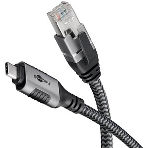 goobay USB C 3.1/RJ45 CAT 6 Kabel 1,0 m grau, schwarz