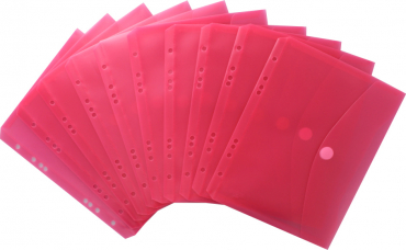 Dokumententaschen Sammelmappen Sichttaschen A5 quer transparent rot - Dokumentenmappe zum Abheften mit EURO-Lochung, Abheftrand, Klappe und Klettverschluss - 10 Stück